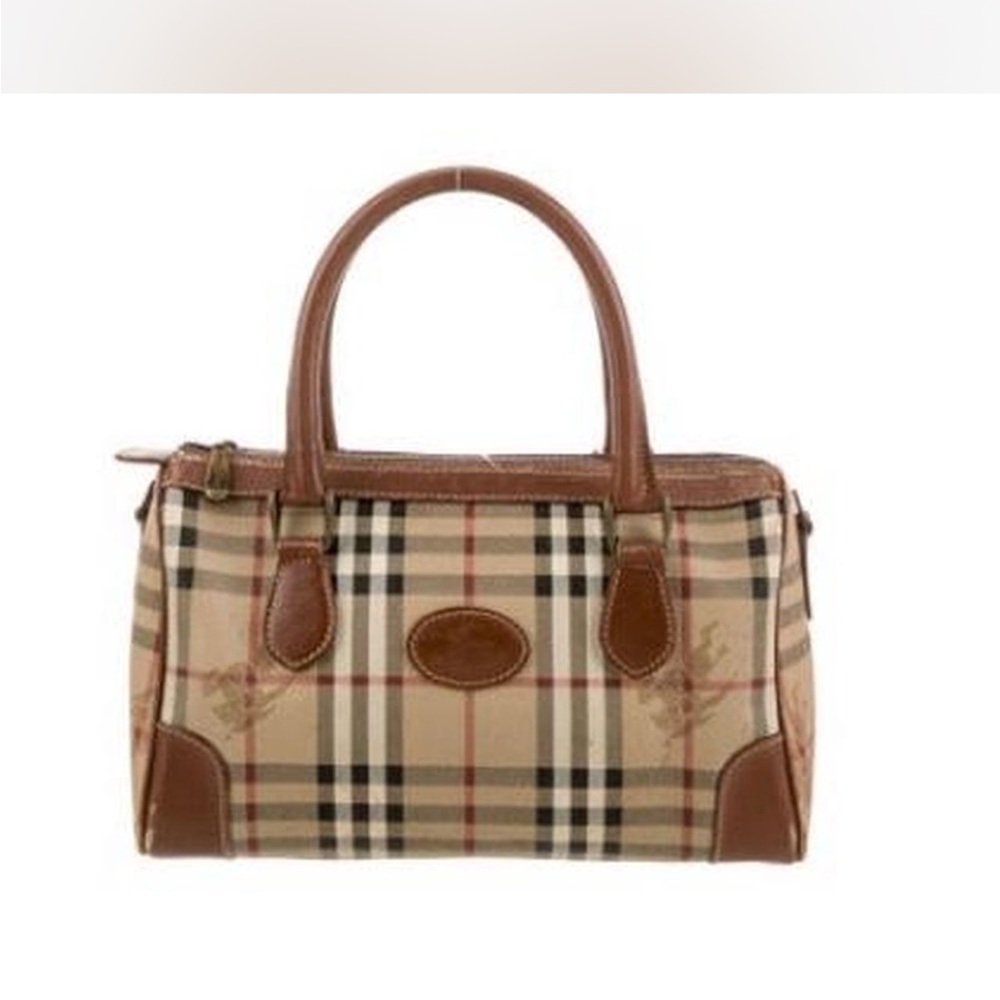 Burberry Beige and Brown Check Satchel